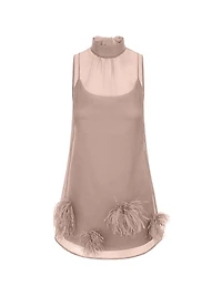 Albee Feather-Embellished Mesh Minidress