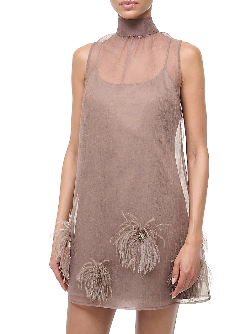 Albee Feather-Embellished Mesh Minidress
