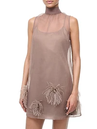 Albee Feather-Embellished Mesh Minidress