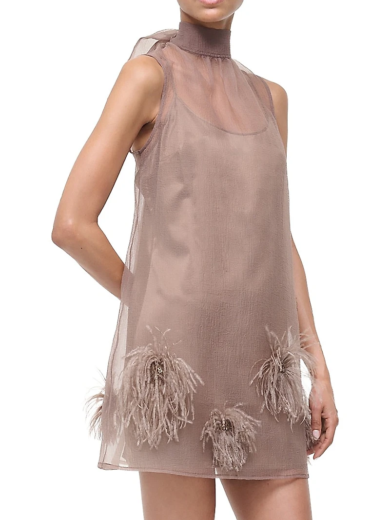 Albee Feather-Embellished Mesh Minidress
