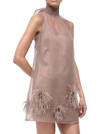 Albee Feather-Embellished Mesh Minidress