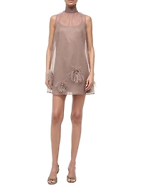 Albee Feather-Embellished Mesh Minidress