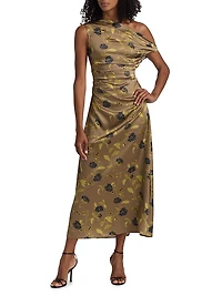 Phare Asymmetric Floral Silk Midi-Dress