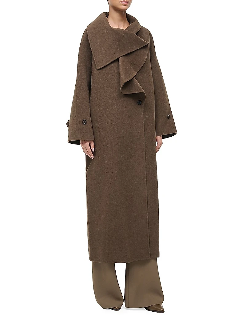 Noah Wool-Blend Asymmetric-Lapel Long Coat