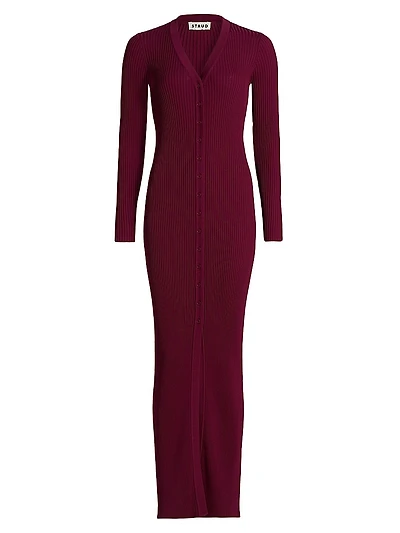 Shoko Rib-Knit Button-Front Maxi Dress