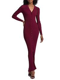 Shoko Rib-Knit Button-Front Maxi Dress