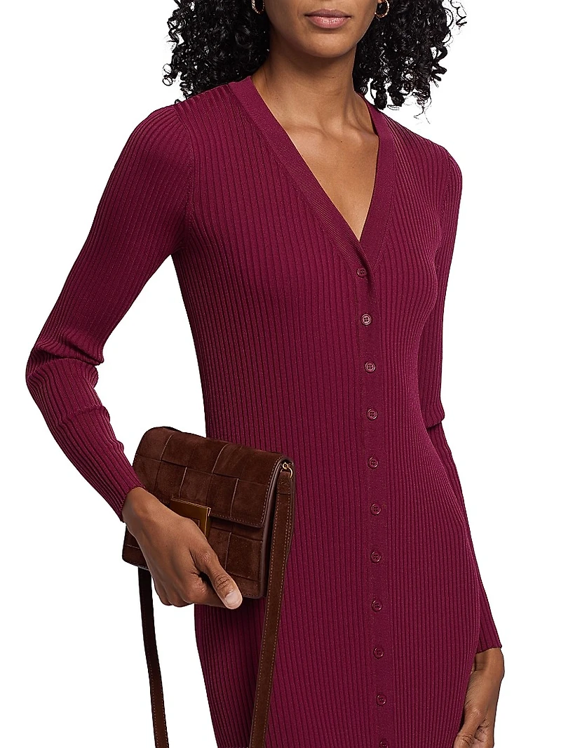 Shoko Rib-Knit Button-Front Maxi Dress