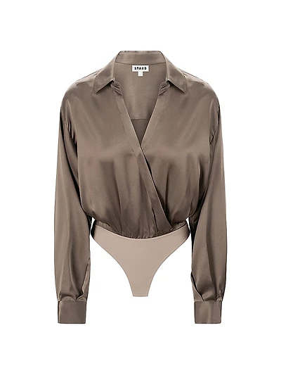 Eve Stretch-Silk Surplice-Neck Bodysuit