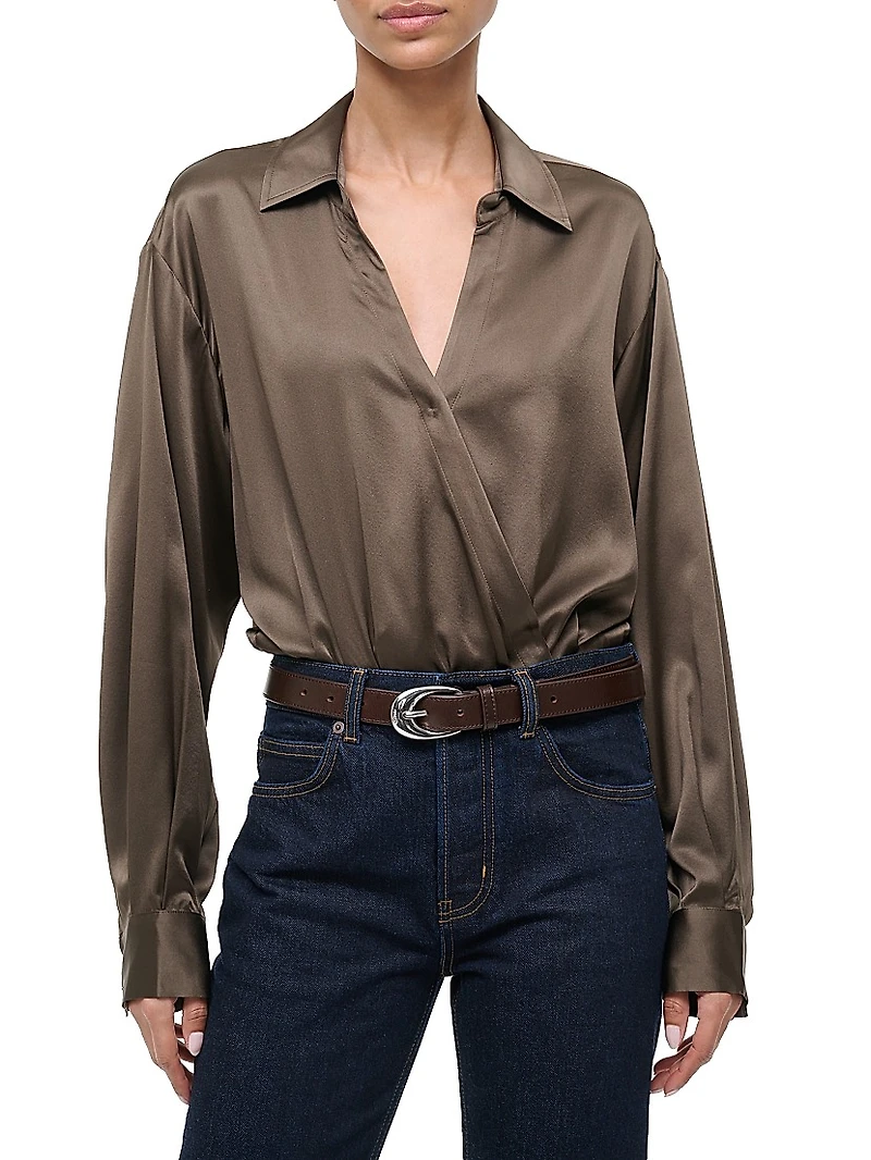 Eve Stretch-Silk Surplice-Neck Bodysuit