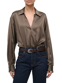 Eve Stretch-Silk Surplice-Neck Bodysuit