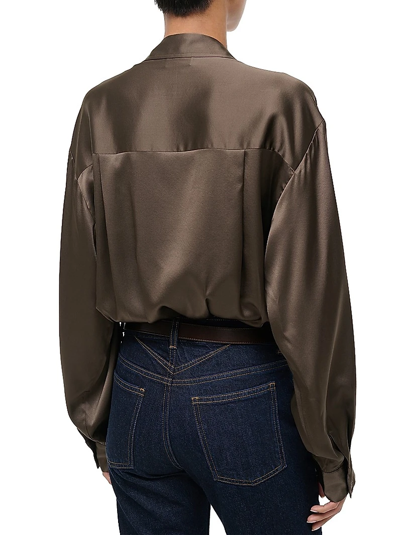 Eve Stretch-Silk Surplice-Neck Bodysuit