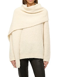 Siren Scarf-Detailed Bouclé Yarn Sweater