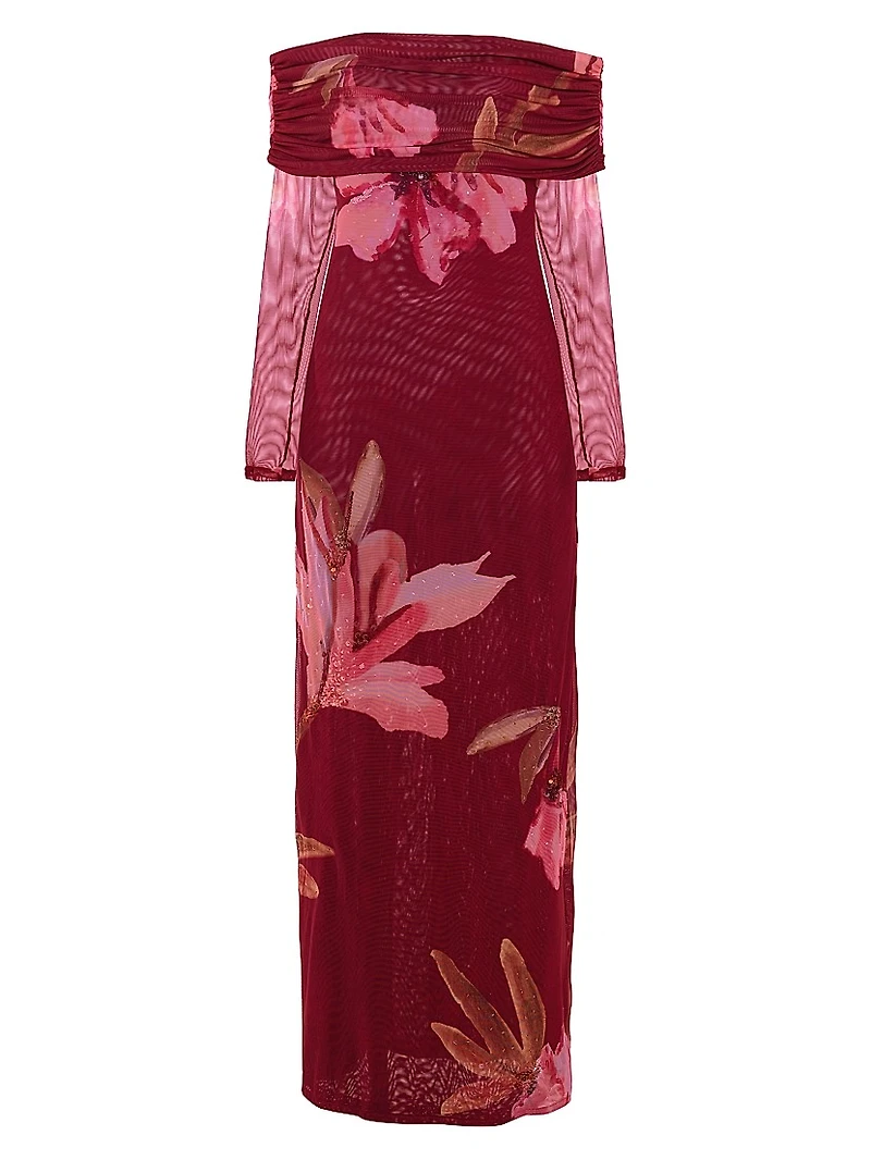 Off-The-Shoulder Tulle Maxi Dress