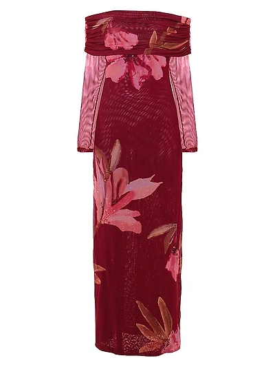 Off-The-Shoulder Tulle Maxi Dress