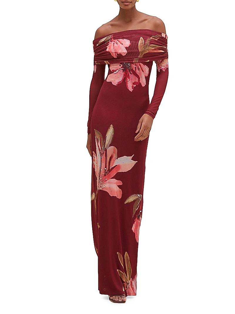 Off-The-Shoulder Tulle Maxi Dress