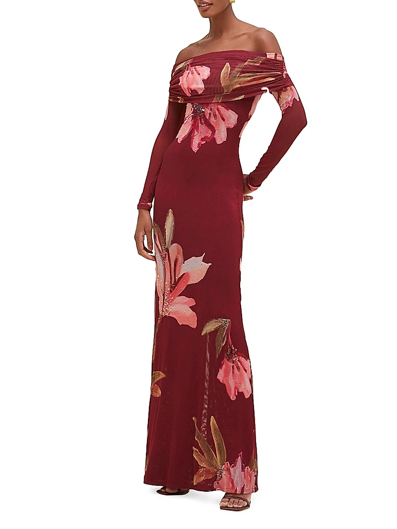 Off-The-Shoulder Tulle Maxi Dress