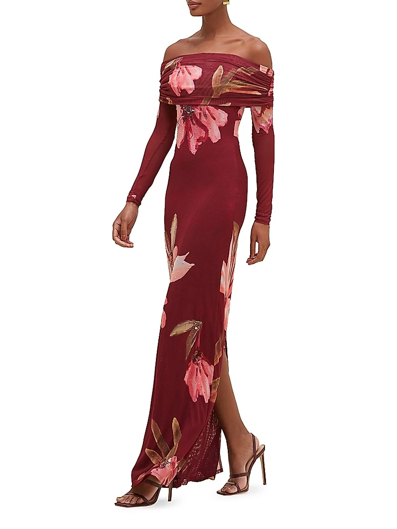 Off-The-Shoulder Tulle Maxi Dress
