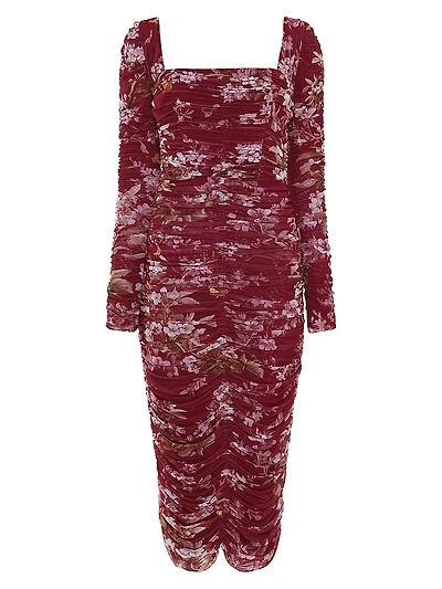 Ruched Stretch Tulle Midi-Dress