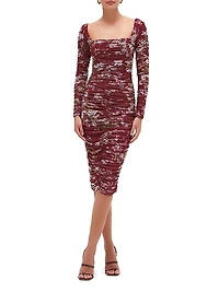 Ruched Stretch Tulle Midi-Dress