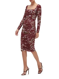 Ruched Stretch Tulle Midi-Dress
