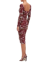 Ruched Stretch Tulle Midi-Dress