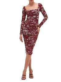 Ruched Stretch Tulle Midi-Dress