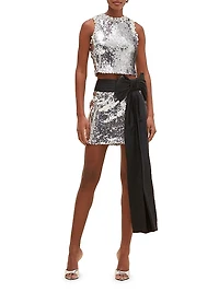 Moonlight Sequin Bow-Accented Miniskirt