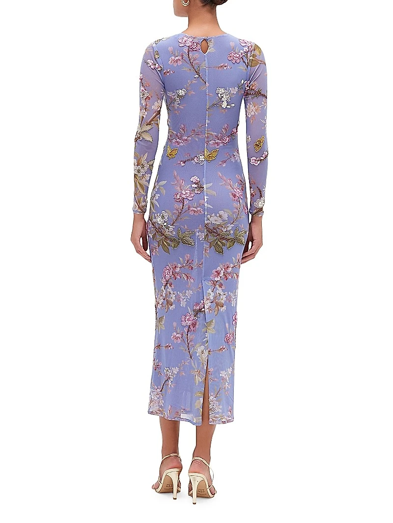 Delicata Embroidered Tulle Midi-Dress