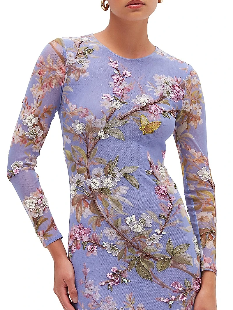 Delicata Embroidered Tulle Midi-Dress