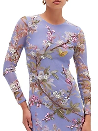 Delicata Embroidered Tulle Midi-Dress