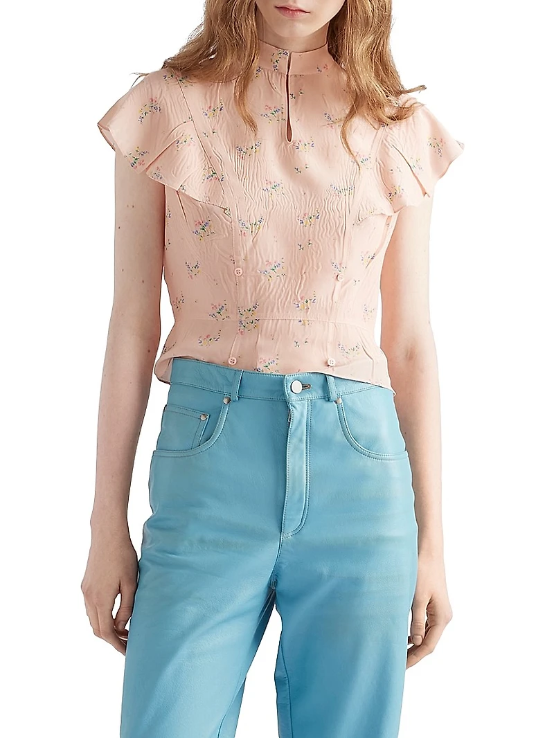 Floral Print Pongé Top