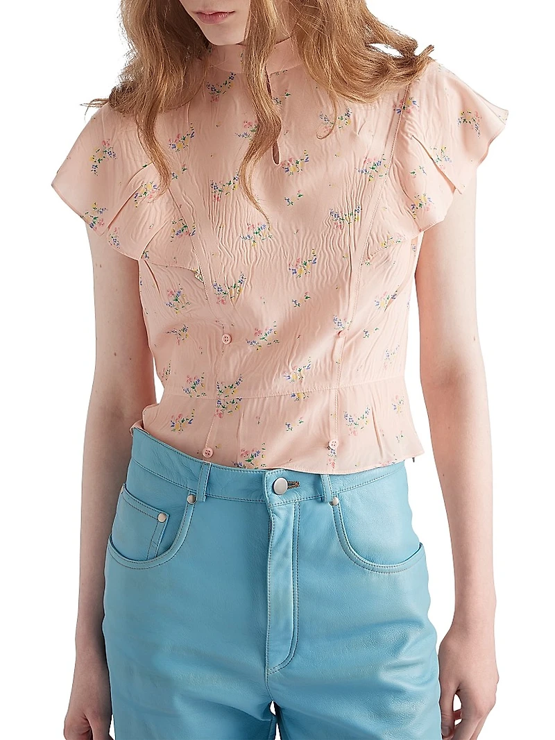 Floral Print Pongé Top