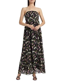 Minoa Strapless Floral Chiffon Gown