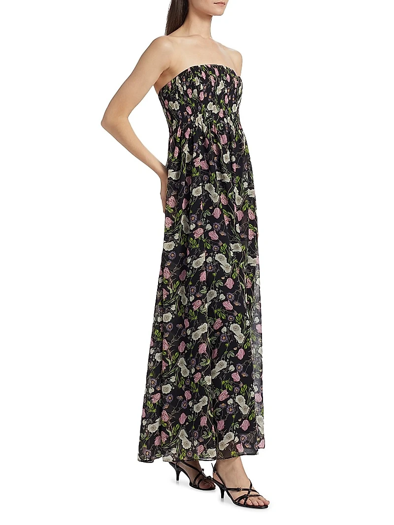 Minoa Strapless Floral Chiffon Gown