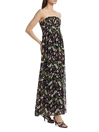 Minoa Strapless Floral Chiffon Gown