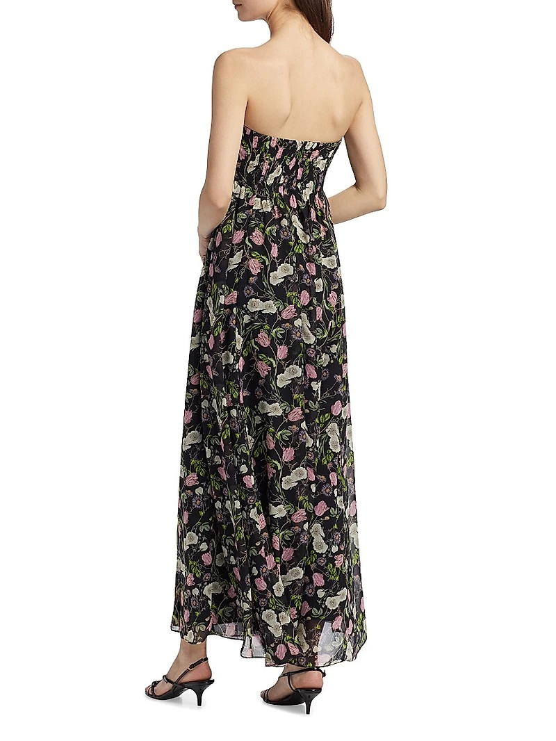 Minoa Strapless Floral Chiffon Gown