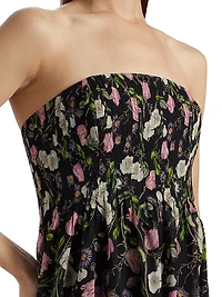 Minoa Strapless Floral Chiffon Gown