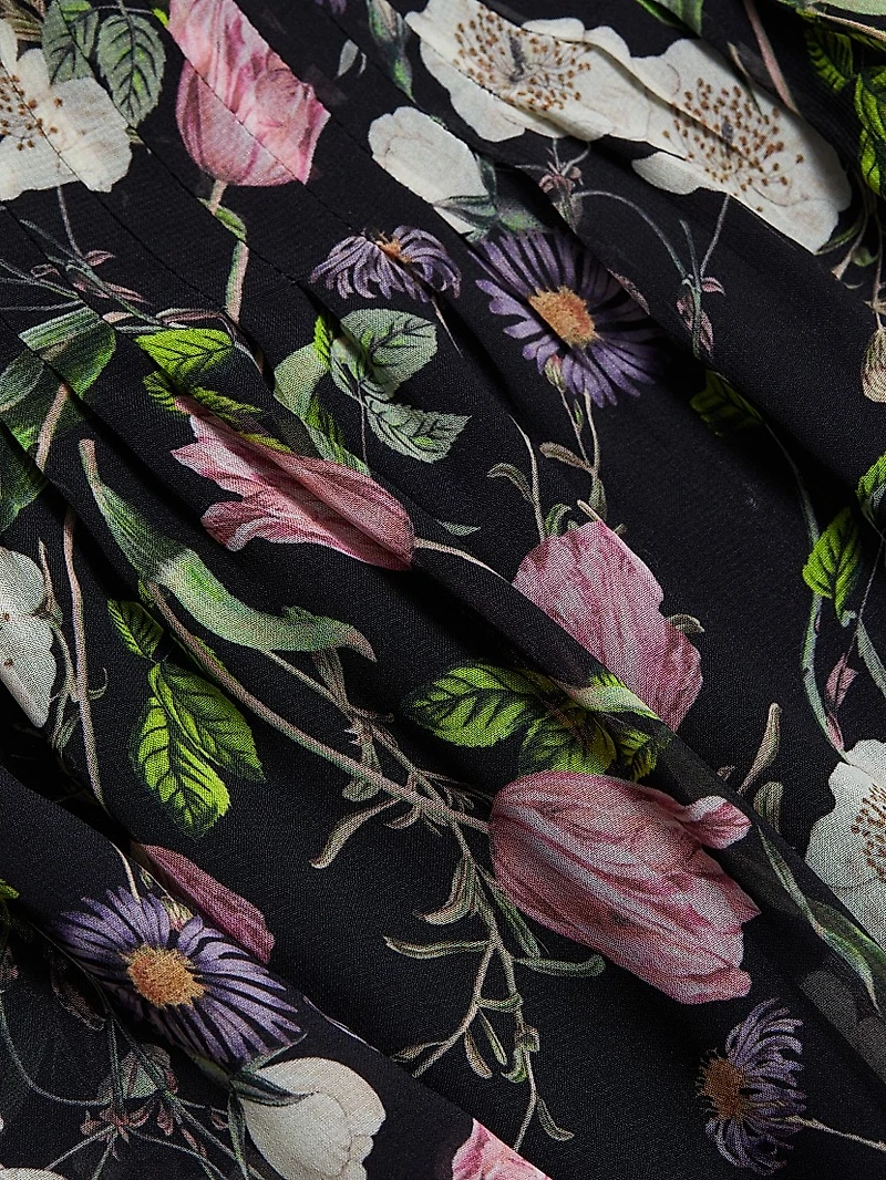 Minoa Strapless Floral Chiffon Gown