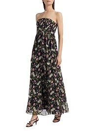 Minoa Strapless Floral Chiffon Gown