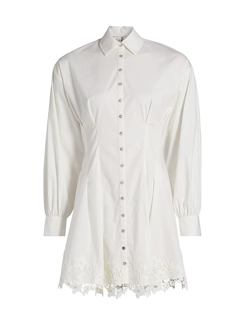 Kimiko Lace-Trim Cotton Mini Shirtdress