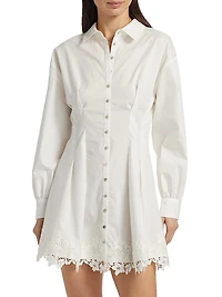 Kimiko Lace-Trim Cotton Mini Shirtdress