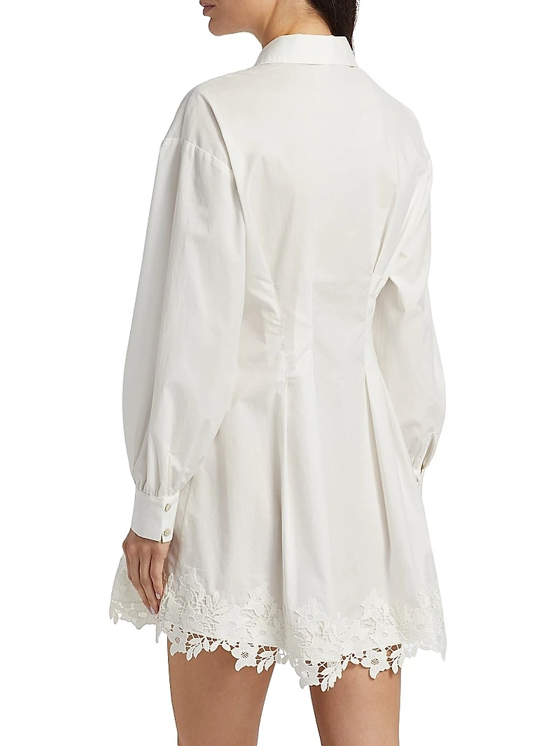 Kimiko Lace-Trim Cotton Mini Shirtdress