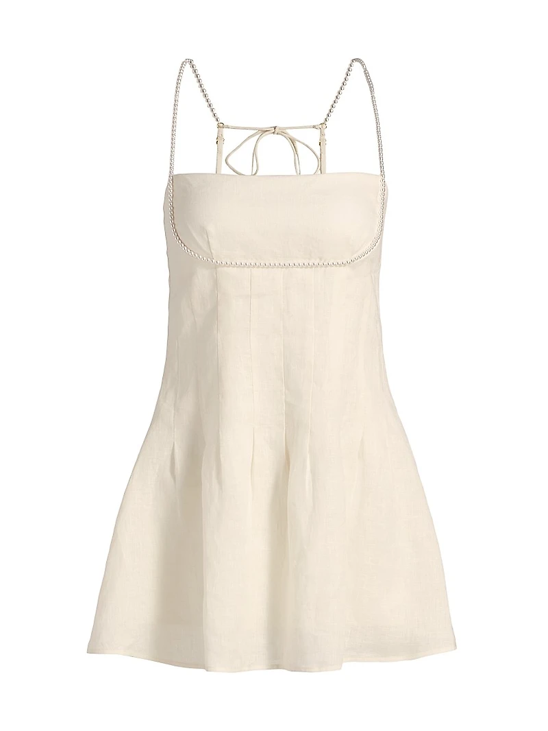 Lilou Pearl-Beaded Linen-Cotton Minidress