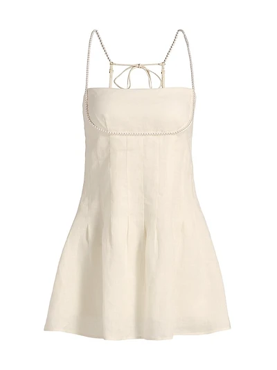 Lilou Pearl-Beaded Linen-Cotton Minidress