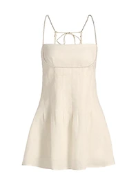 Lilou Pearl-Beaded Linen-Cotton Minidress