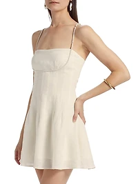 Lilou Pearl-Beaded Linen-Cotton Minidress