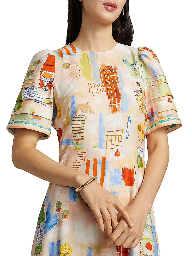 Casey Printed Linen-Blend Midi-Dress
