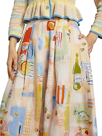 Alexis Printed Pleated Linen-Blend Midi-Skirt