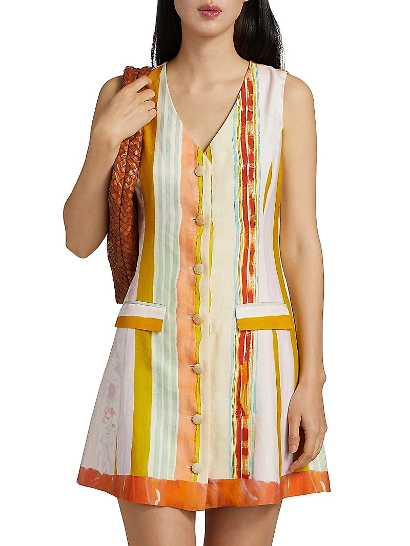Suni Striped Linen-Blend Shirtdress
