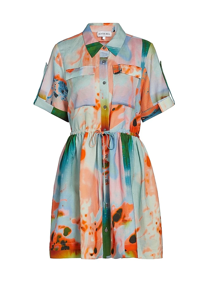 Peyton Printed Linen-Blend Mini-Shirtdress